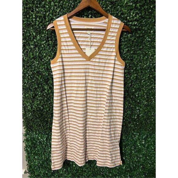 Pact 100% Organic Cotton V Neck Softspun Tank Dress In SoHo Stripe Sz Small NWT - Picture 1 of 3